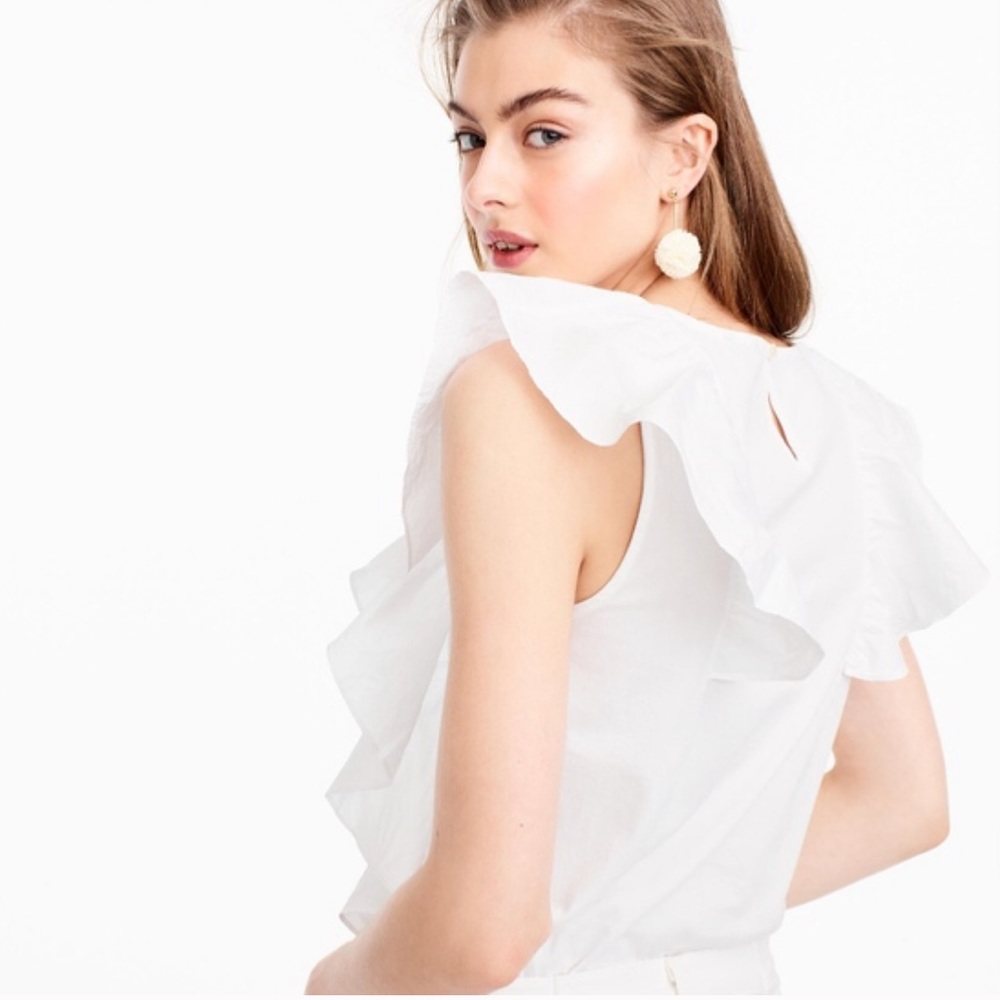 🌴3/$20 J. Crew Ruffle Front Top White - Picture 3 of 7
